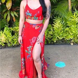 Lulus Red Floral 2 Piece